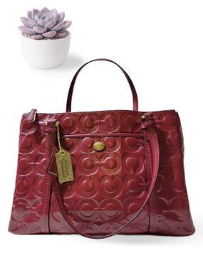Coach Peyton Op Art Patent Leather Jordan Carryall Passion Berry Red Satchel
